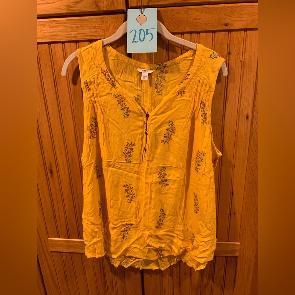 Sonoma Mustard Floral Sleeveless Blouse